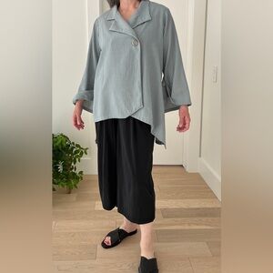 ASYMMETRIC High Low Lightweight Single Button Stripe Jacket Artsy Coastal Office